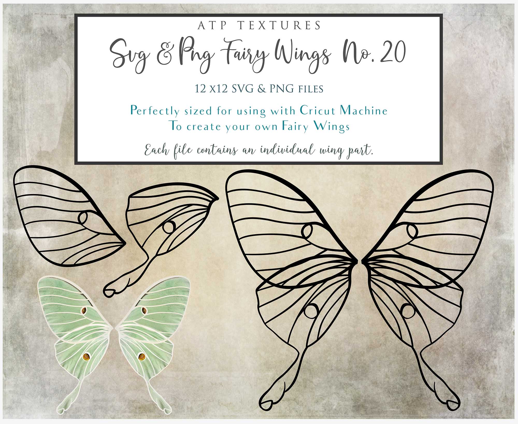 SVG & PNG Fairy Wing files for Cricut or Silhouette Cameo Cutting Machine. To create wearable fairy wings, in adult or children sizes.  Use this clipart design for Halloween Costumes, Fantasy or Cosplay or photography. These are Individual Wing Pieces, for you to cut and assemble. This is a digital product.